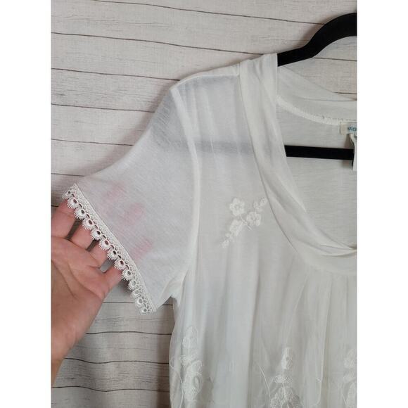 Sundance Laurentide Embroidered Floral Short Sleeve Tunic in White, sz Small - Picture 4 of 11